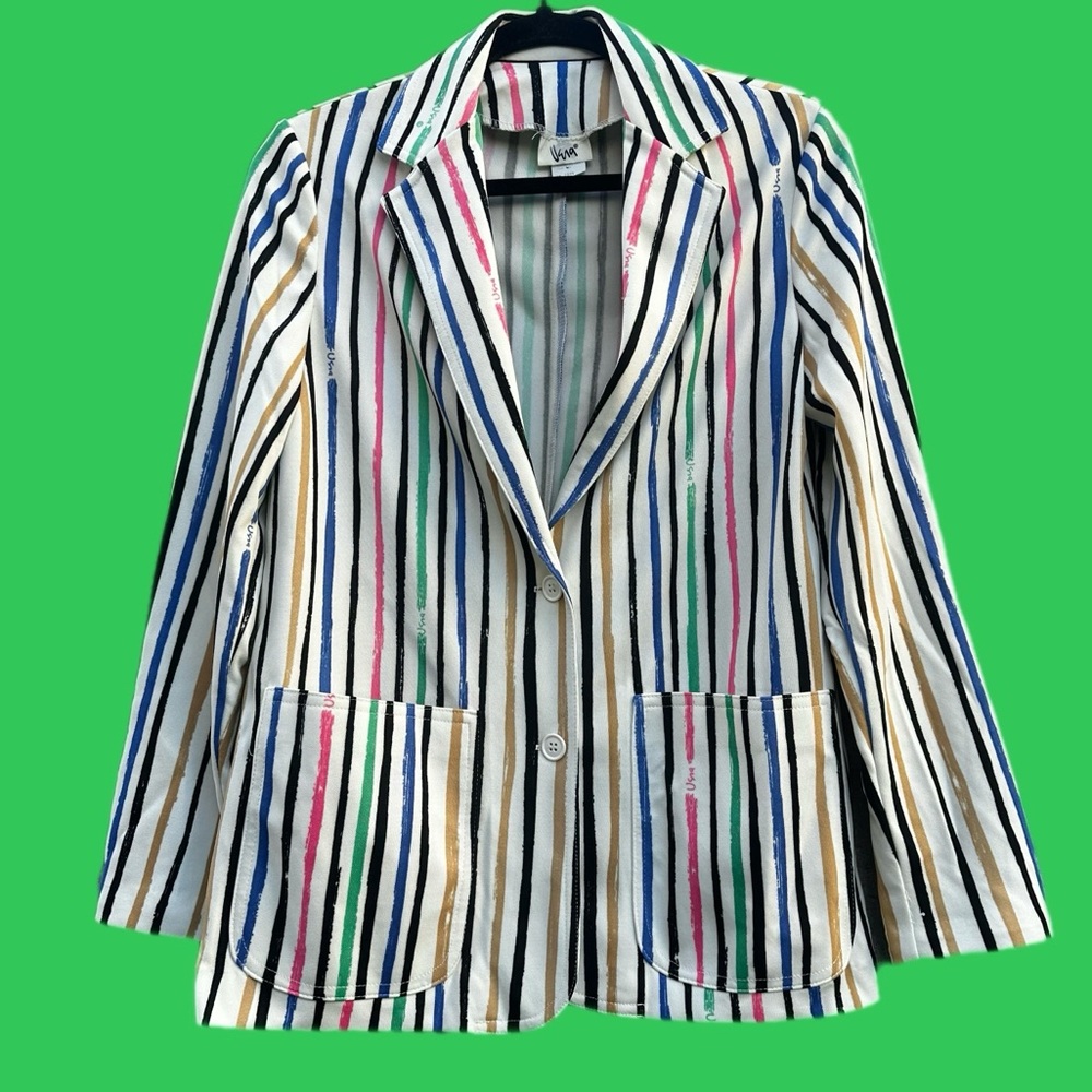 Vintage VERA 100% polyester Multicolor Striped 2-button tailored Blazer 36” bust